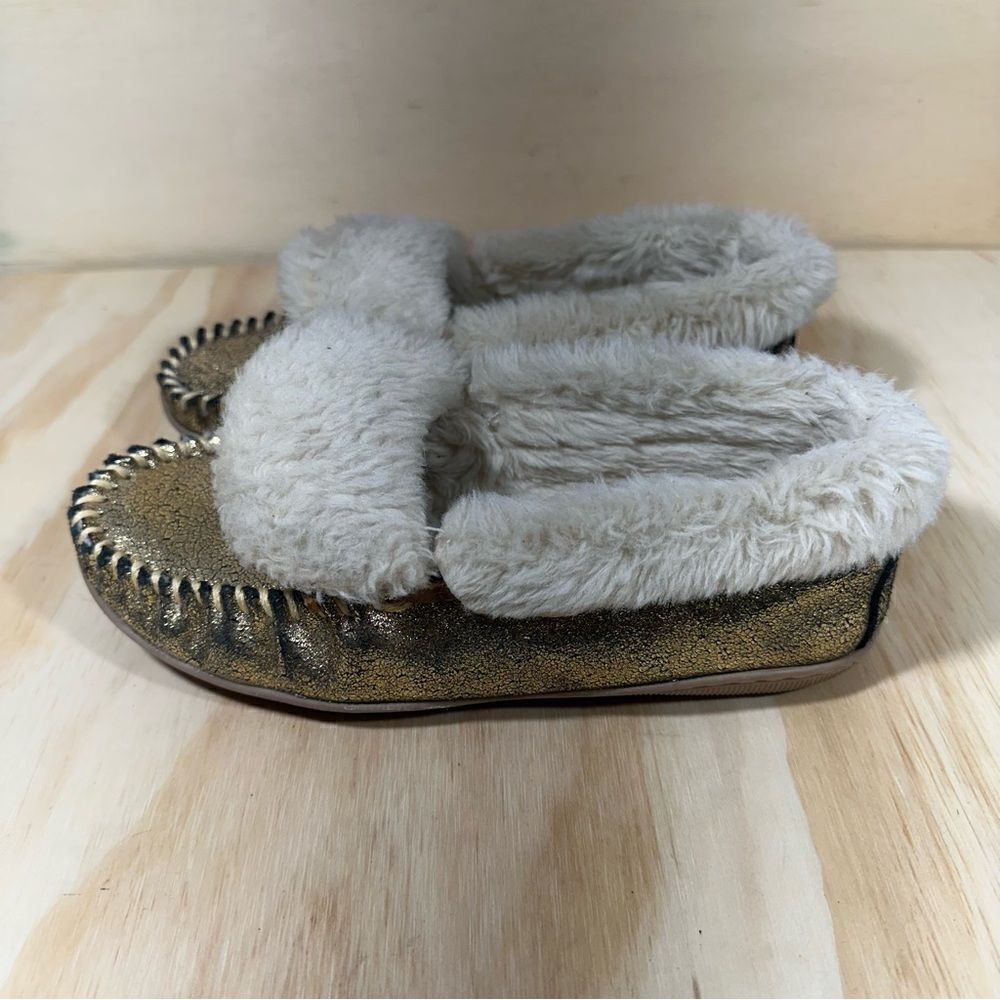 J Crew Gold Crackled Metallic Slippers Moccasins Women’s Size 7